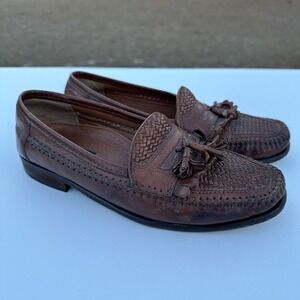 Bostonian Loafers Mens 7.5 Brown Woven Leather Kiltie Tassel Slip on Dress Shoes